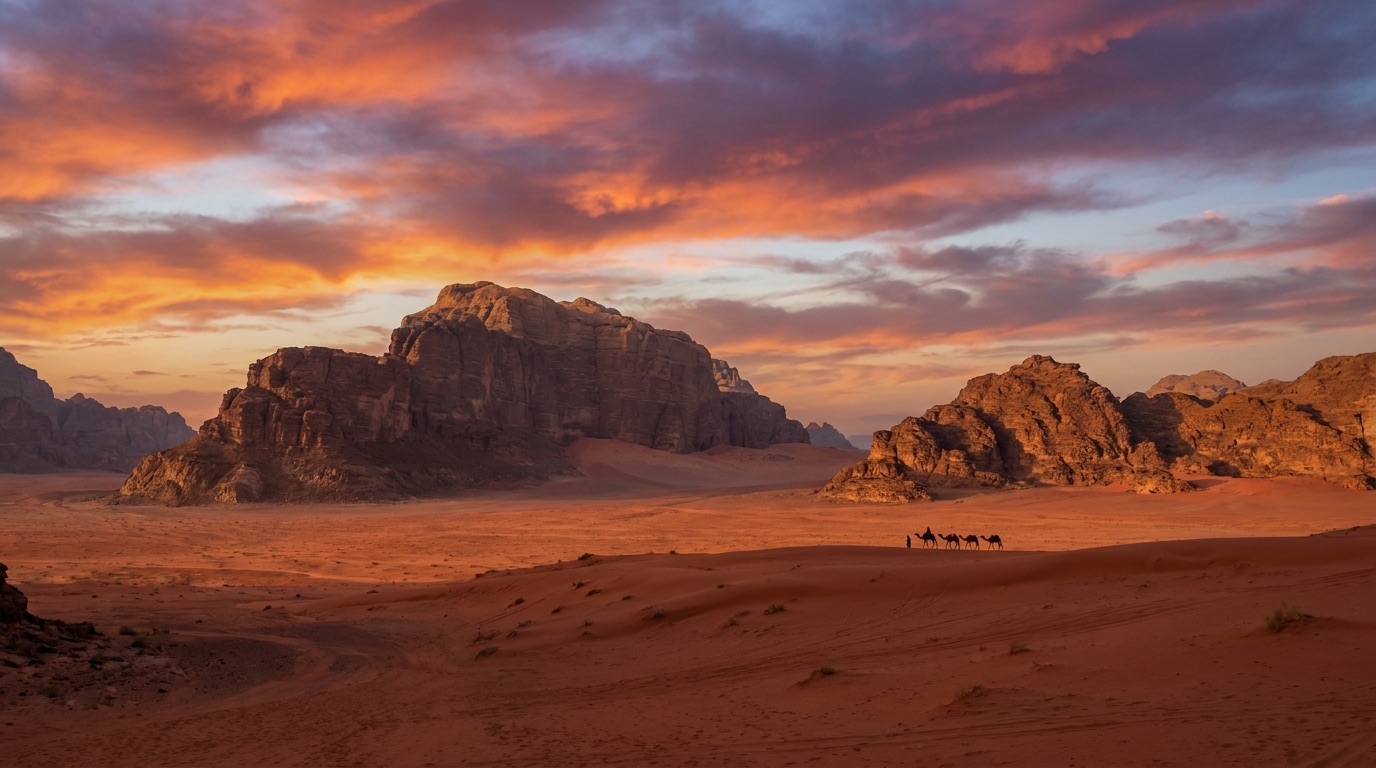 Wadi Rum desert at sunset